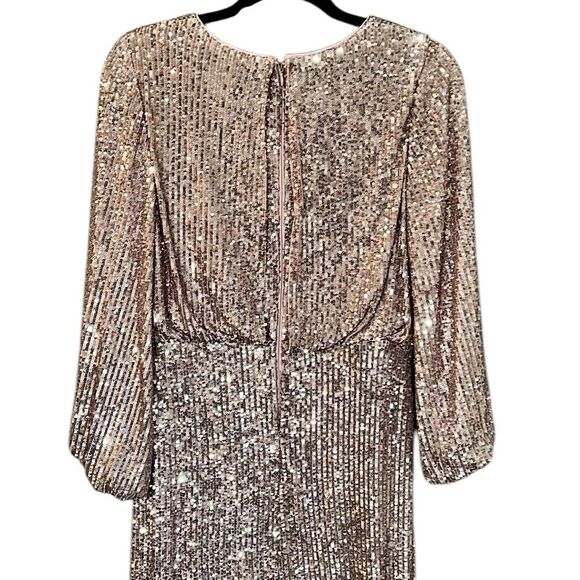 New Eliza J Long Sleeved Sequinned Dress Size 8 Color Rose Gold - Picture 6 of 13